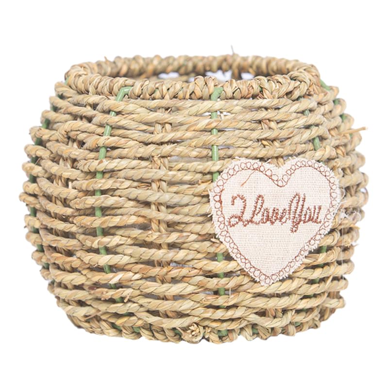 BESPORTBLE Handmade Seagrass Woven Flower Basket 5.91X5.91X4.53In Desktop Plant Pot Rustic Home Decoration for Flower Shops Hotels
