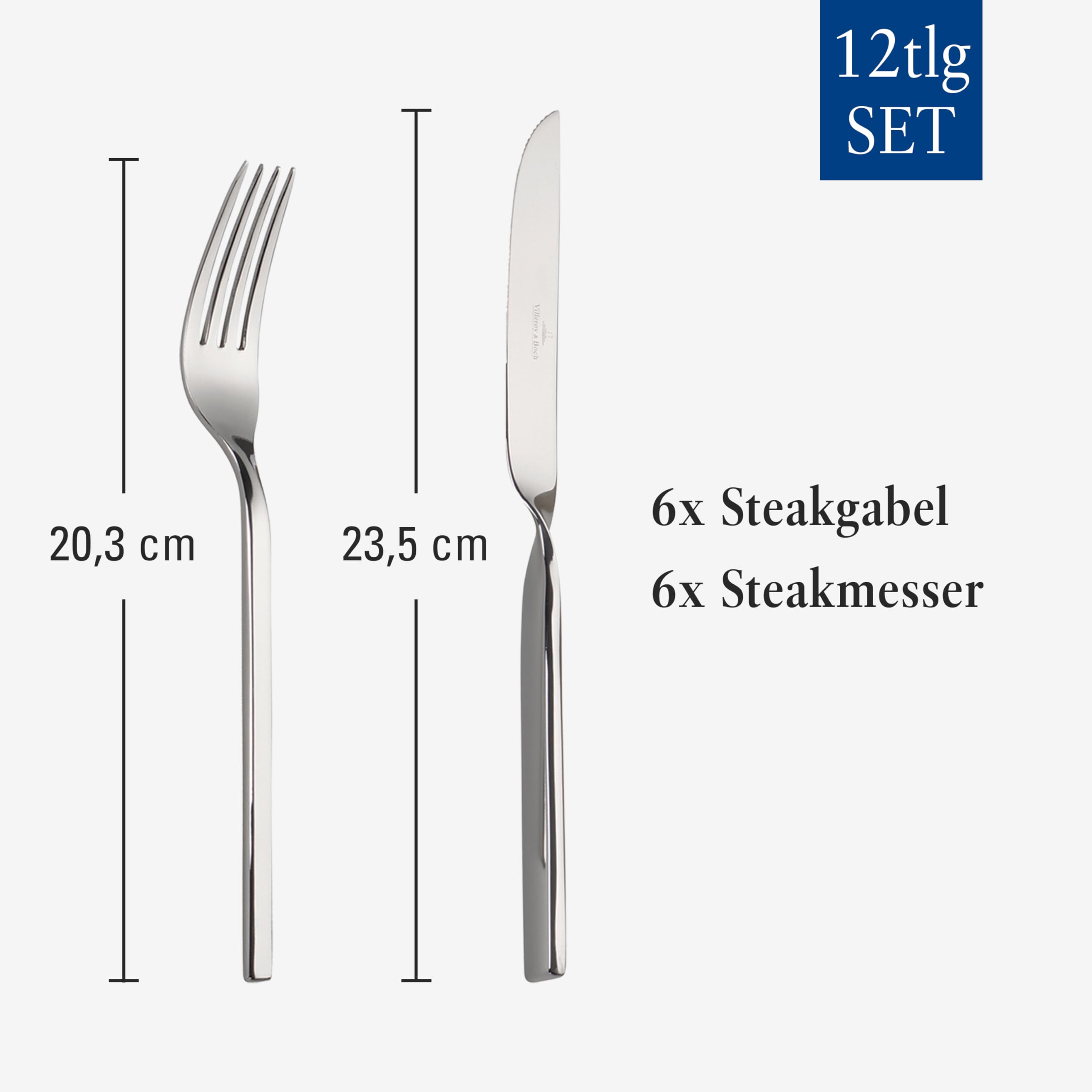 Villeroy & Boch NewWave Couverts à steak pour 6 personnes, 12 pièces, Acier inoxydable
