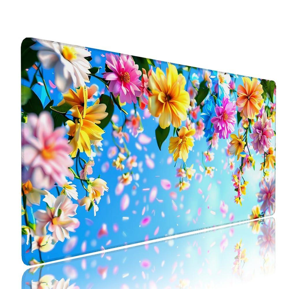 Generico Alfombrilla de Mouse para Juegos, Blu, XXL, Antideslizante, Impermeable, Diseño de Fiore, Extendido, Grande, 1200x600x3mm, para PC, Laptop, Ufficio, Famiglia d-778