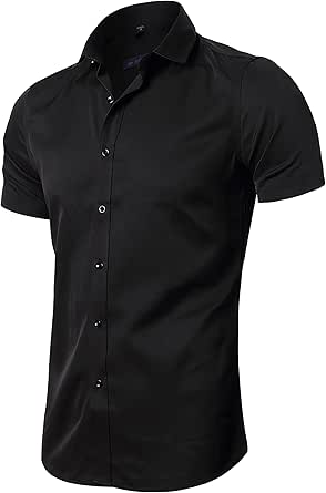 Fly Hawk mens button up short sleeve shirt, casual collared dress shirt