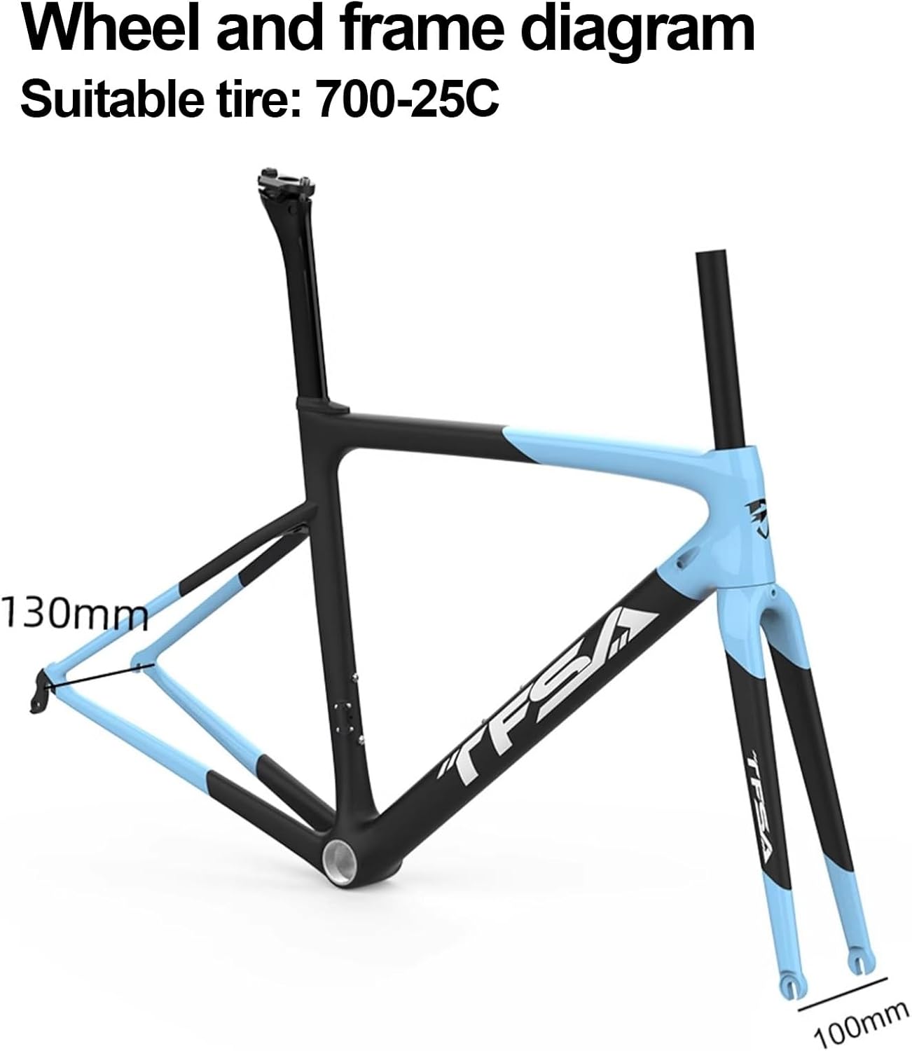 700C Road Bike Frameset 44cm 49cm 52cm 54cm 56cm 58cm Carbon Disc Brake Frame Thru-Axle Frame 100/130mm With Carbon Fiber Fork Internal Routing(Blue 2,52cm)