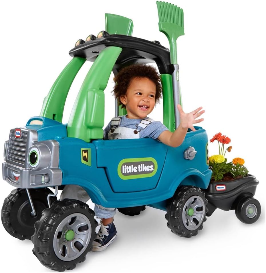 Little Tikes Go Green! Cozy Truck w/Trailer & Garden Tools for Kids | Recycled Plastic