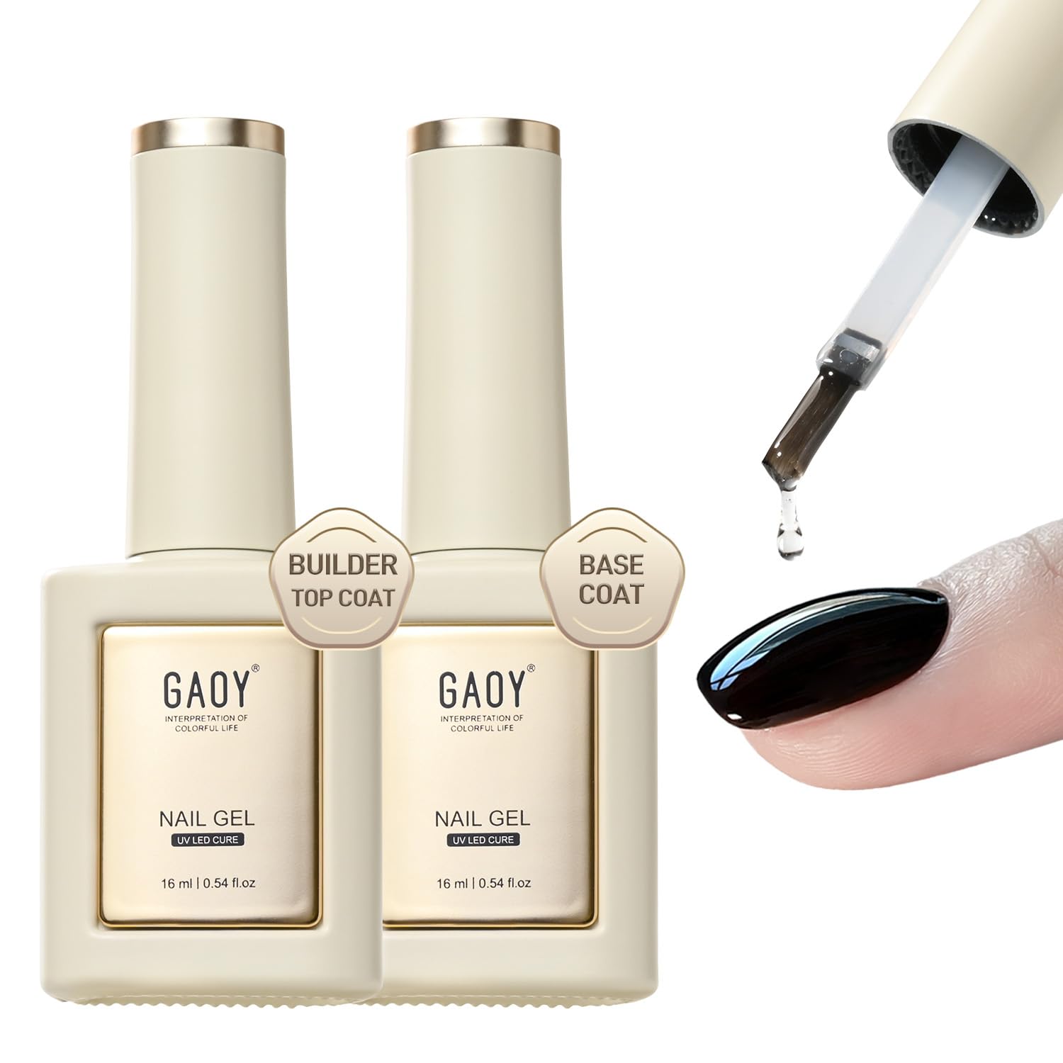 GAOY Builder Top Coat Gel and Base Coat Set, 2 Pcs 16ml Clear Rubber Top Coat and No Wipe Foundation Combination for UV Light Cure Gel Nail Polish
