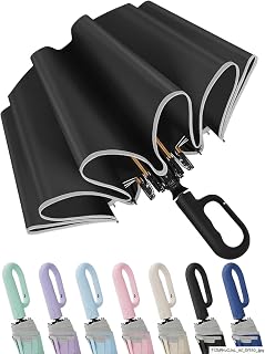 SUBEKYU Windproof Travel Umbrella with Automatic Open & Close | Strong Metal Rain Umbrella for Men & Women | anti-slip grip Holder with Wall Mount Hanging & Foldable (White) - Amazon product rated Grade A