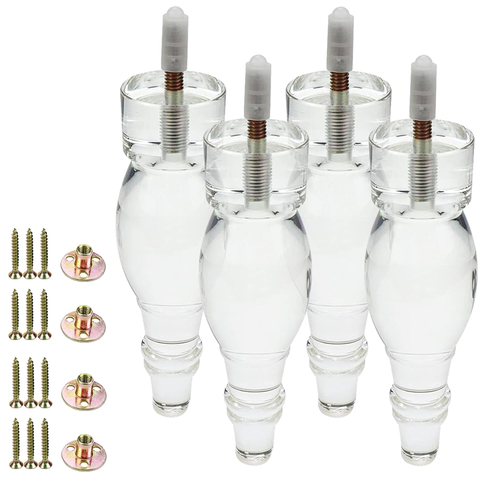 LC LICTOP Clear Acrylic Furniture Legs, 7 Inch Height Lucite Sofa Feet with M10 Hanger Bolt & Flange Nut, Modern Cabinet Risers for Table, Couch,
