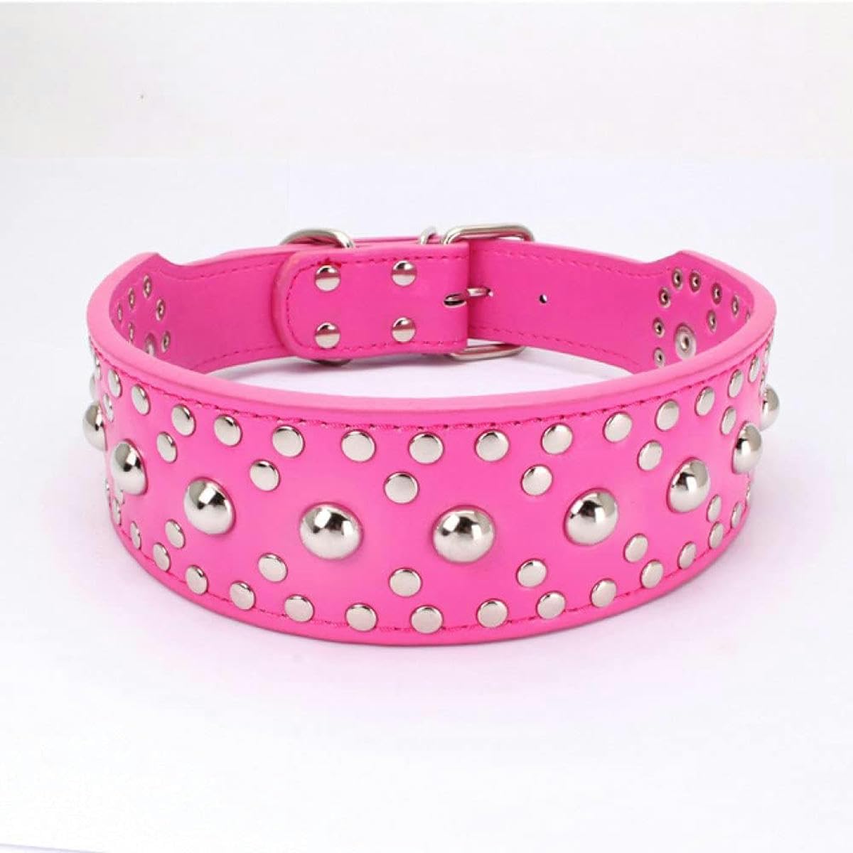 Hundezubehör, verstellbares Lederhalsband mit Nieten und Pilzbesatz, stilvolles und ansprechendes Halsband, rot, L