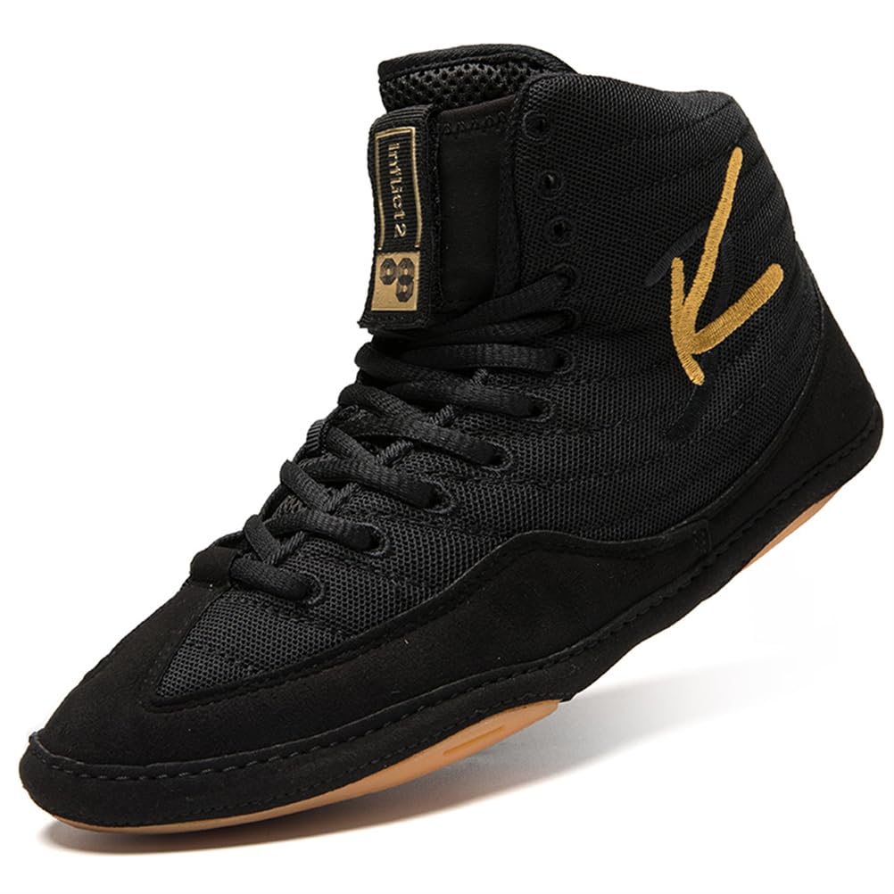 Scarpe da Lotta Unisex per Adulti da Uomo E Donna, Alte, Leggere, per Fitness, Boxe, Kickboxing, Palestra E Sport,Nero,37 EU
