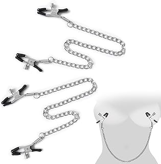 FLYSL Pince Teton Sexuelle en Métal avec Chaîne - 2 Paires de Jouets de Mamelon pour Jeu BDSM,Stimulation Sensuelle et Plaisir Intense,BDSMs Set Accessoires,Sex Toýs Couple (A)