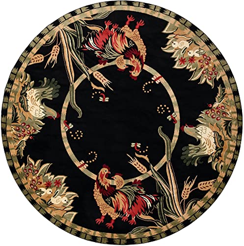 Image of Unique Loom Barnyard Collection Area Rug - Farm (10' Round, Black /Cream)