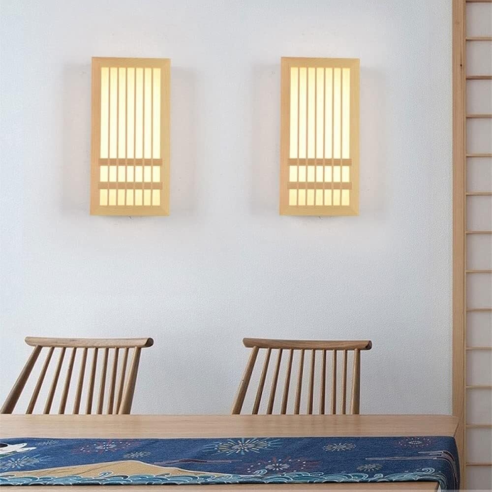 Japandi Bedroom Ideas 2026: Calm, Warm Minimalism 3 vhhob Japanese Wood Wall Sconce, LED Bedside Wall Lamp, Minimalist Shoji Lantern - product photo