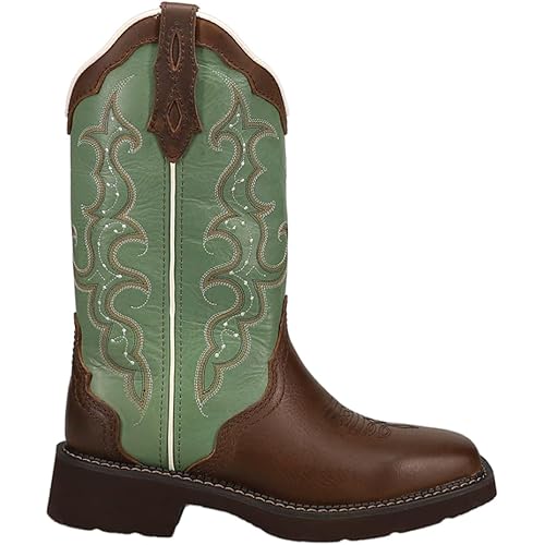 Justin Raya 12" Women's Cowgirl Boot, Scalloped Collar, J-Flex Comfort, Square Toe, Distressed Brown - 8.5 B