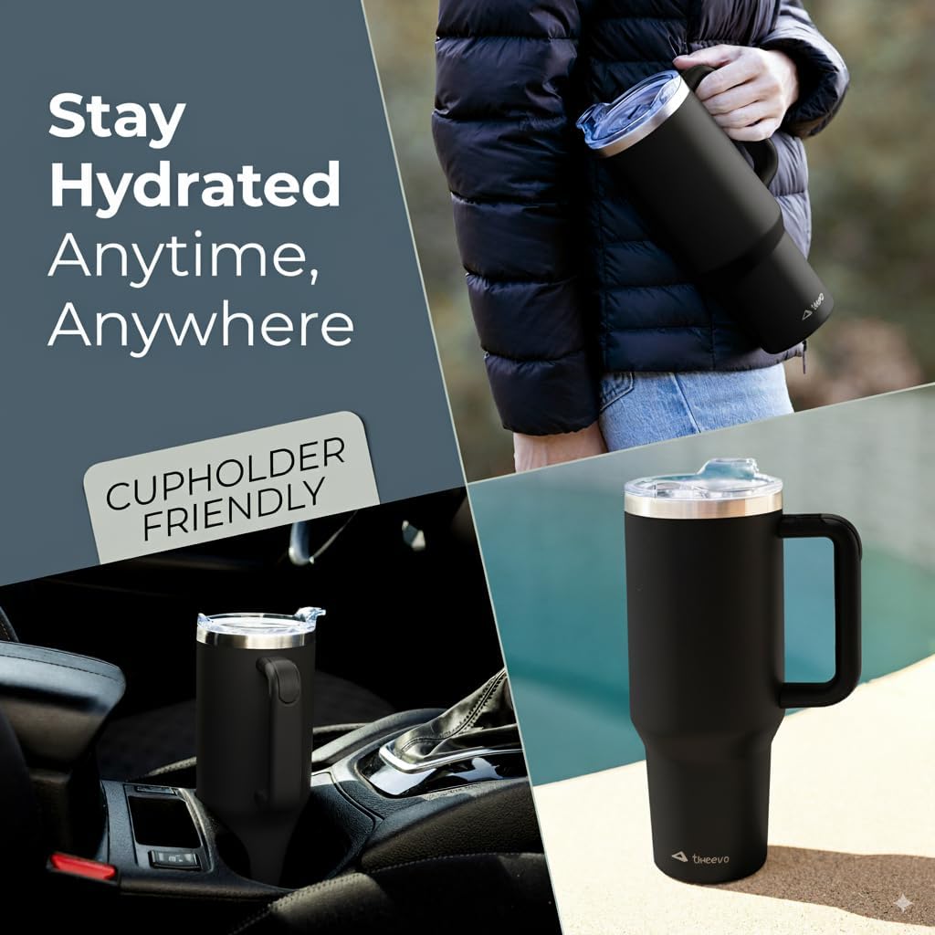 40 oz Tumbler With Handle and Straw Made of Stainless Steel - Double Wall Vacuum Insulated Tumbler With Lid - Sweat Proof Easy Grip, BPA-Free, Dishwasher Safe Tumbler (Black) - Image 7