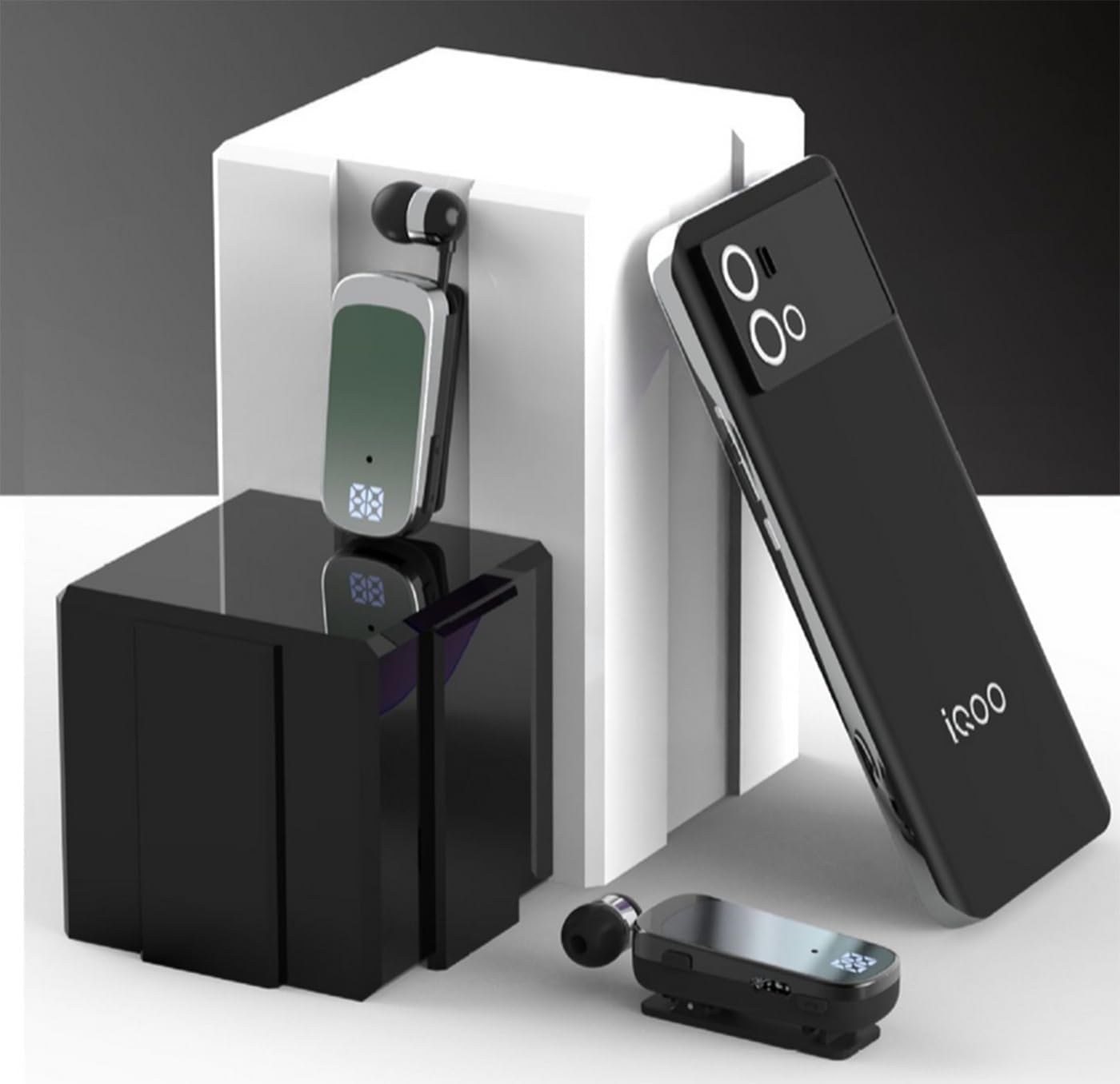 Auricolare Bluetooth Business con Filo Retrattile, Auricolar Senza Fili con Microfono, Bluetooth V5.2, Vivavoce, Compatibile per Universale Smartphone (Nero)