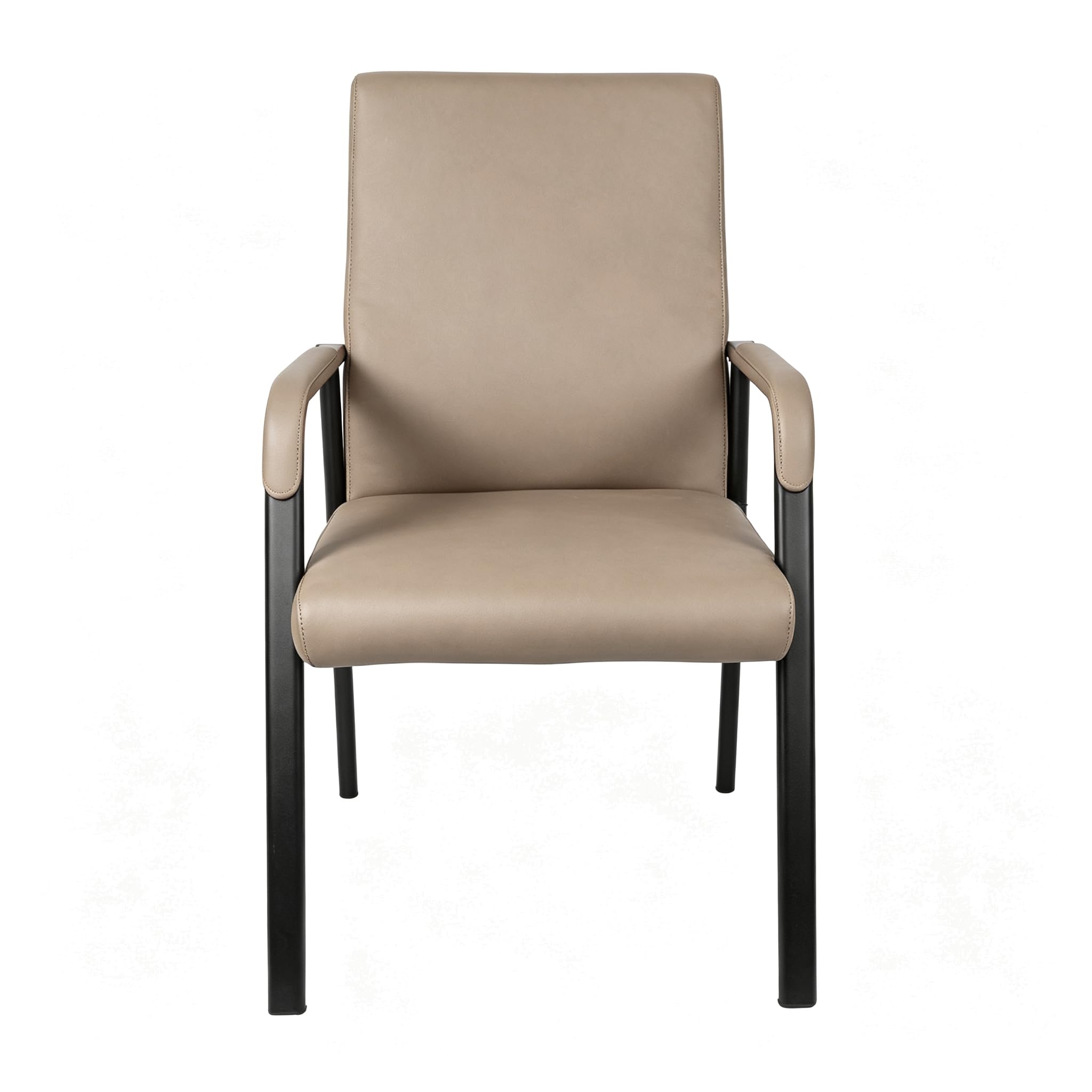 Leather Office Guest Chair, Guest Conference Room Chair, 600 LBS Capacity High Back Reception Chair with Padded Armrests, No Wheels, Grey - 1 Pack