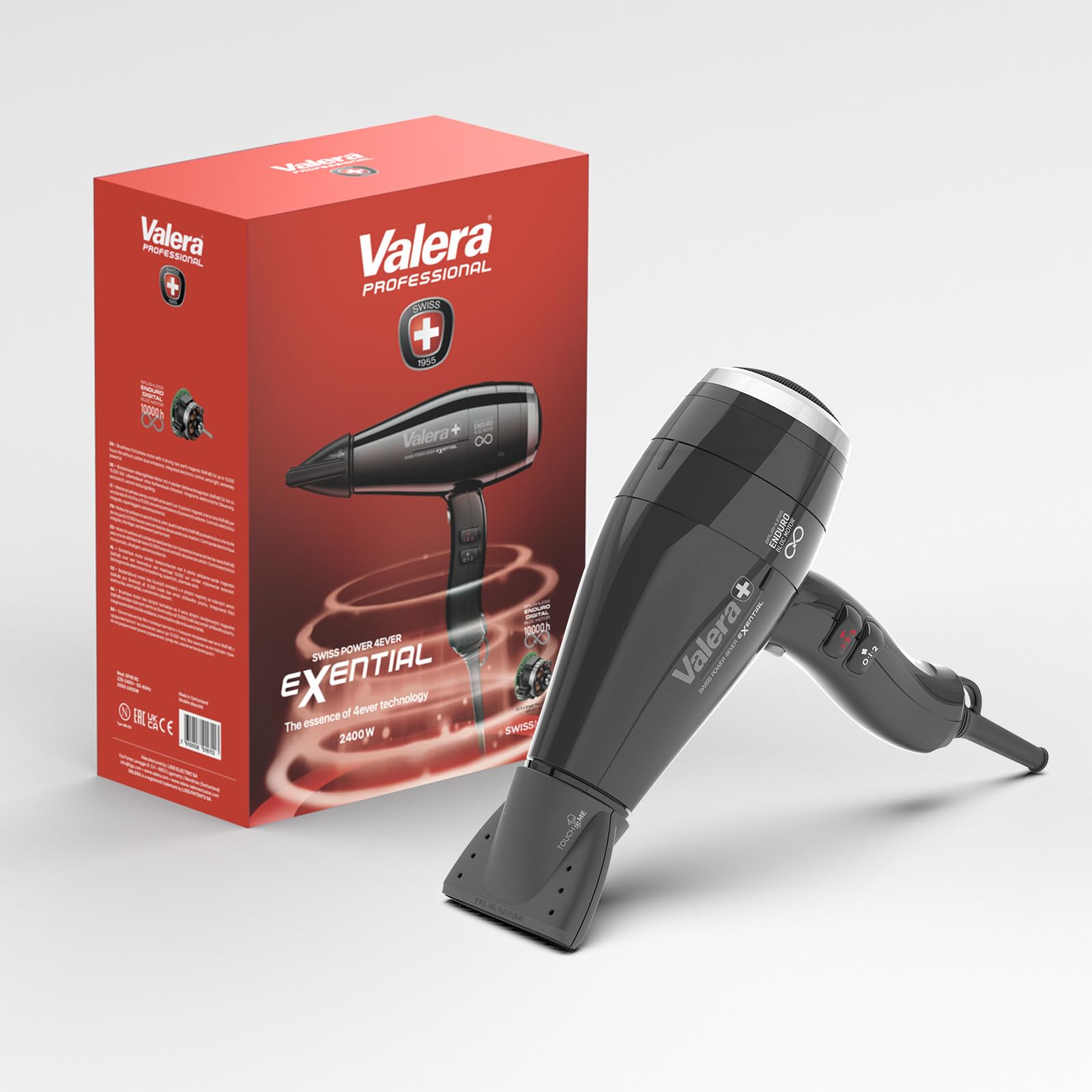 Valera, Swiss Power4ever eXential, Asciugacapelli Professionale, Phon Potente, con 3 Livelli di Temperatura, Ionizzatore, Cavo Flessibile Anti-Attorcigliamento, 2400 W