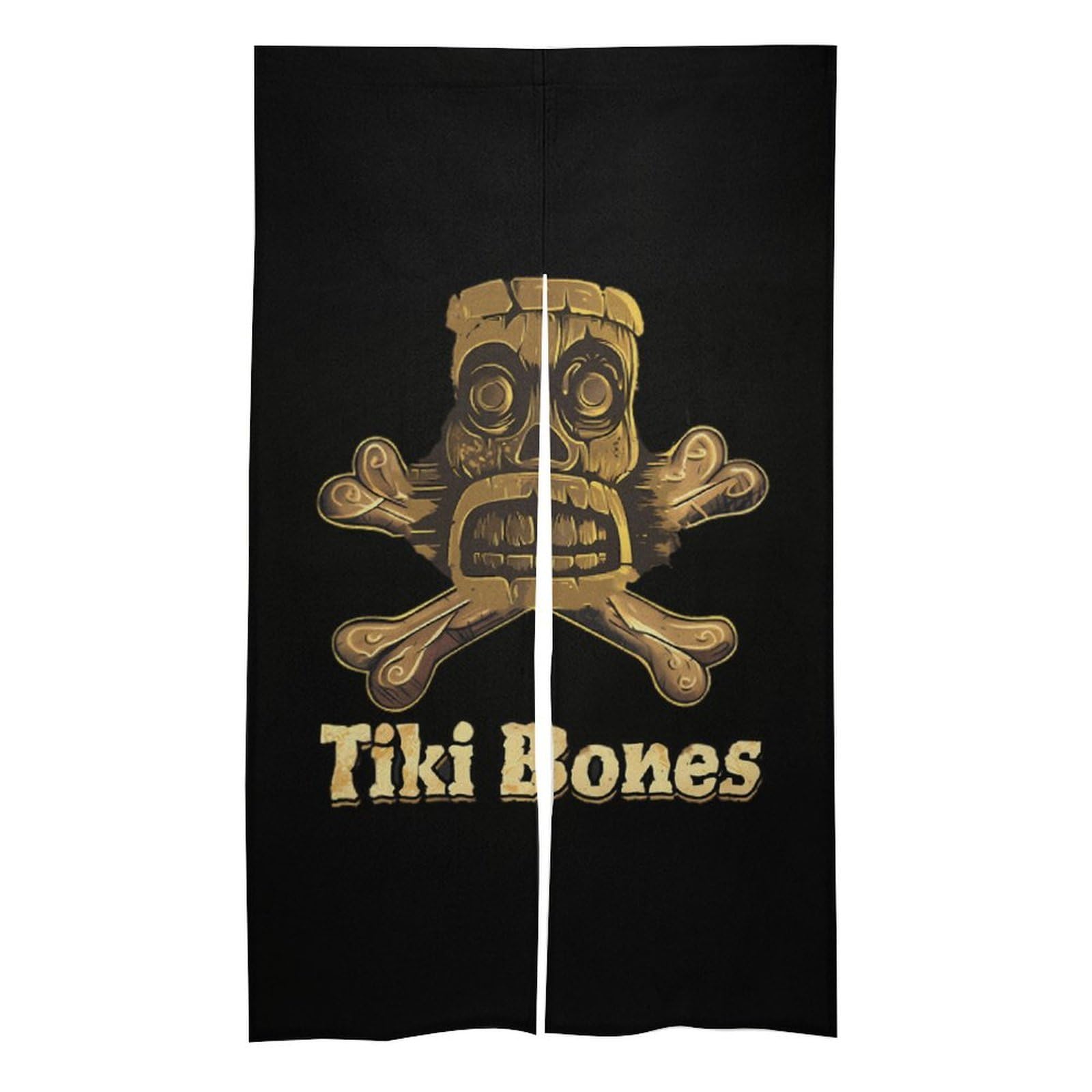 Hawaiian Tiki Bones Noren Doorway Split Shower Curtain Long Type Window Treatment for Privacy Partition Divider