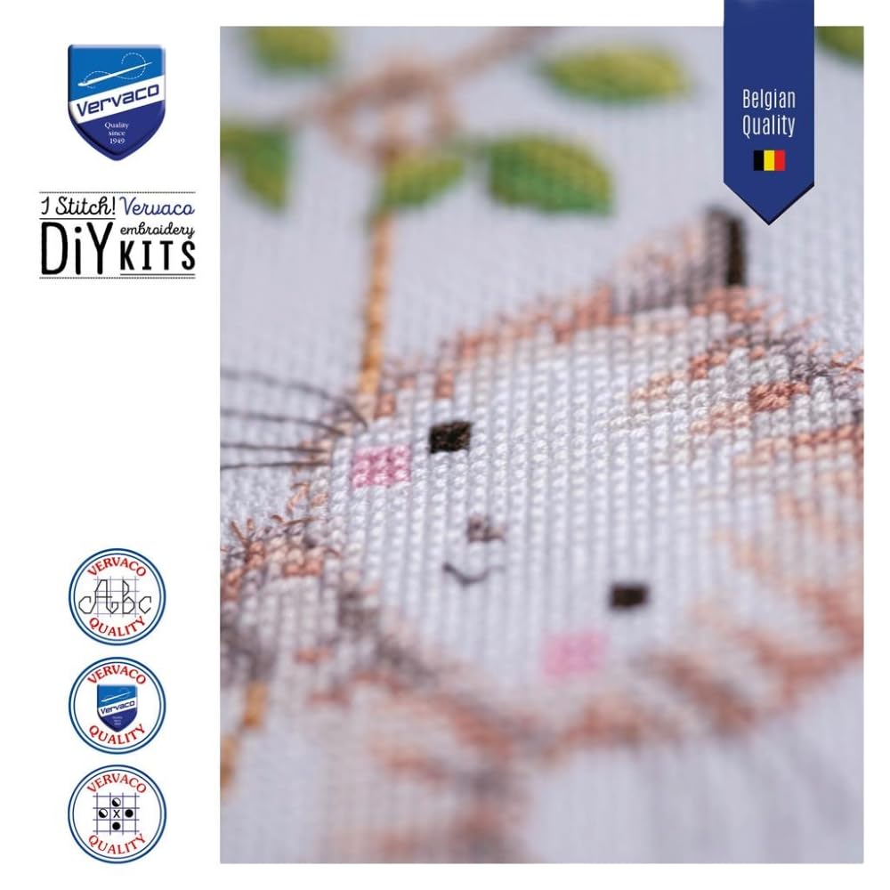 VERVACO Haft Krzyżykowy Liczony Zestaw Miarka Wzrostu dla Dzieci ZUCHWAŁE KOTKI Zrób to Sam Zestaw Kreatywny dla Dorosłych 18 x 70 cm Dekoracja Ścienna DIY Cross Stitch Kit
