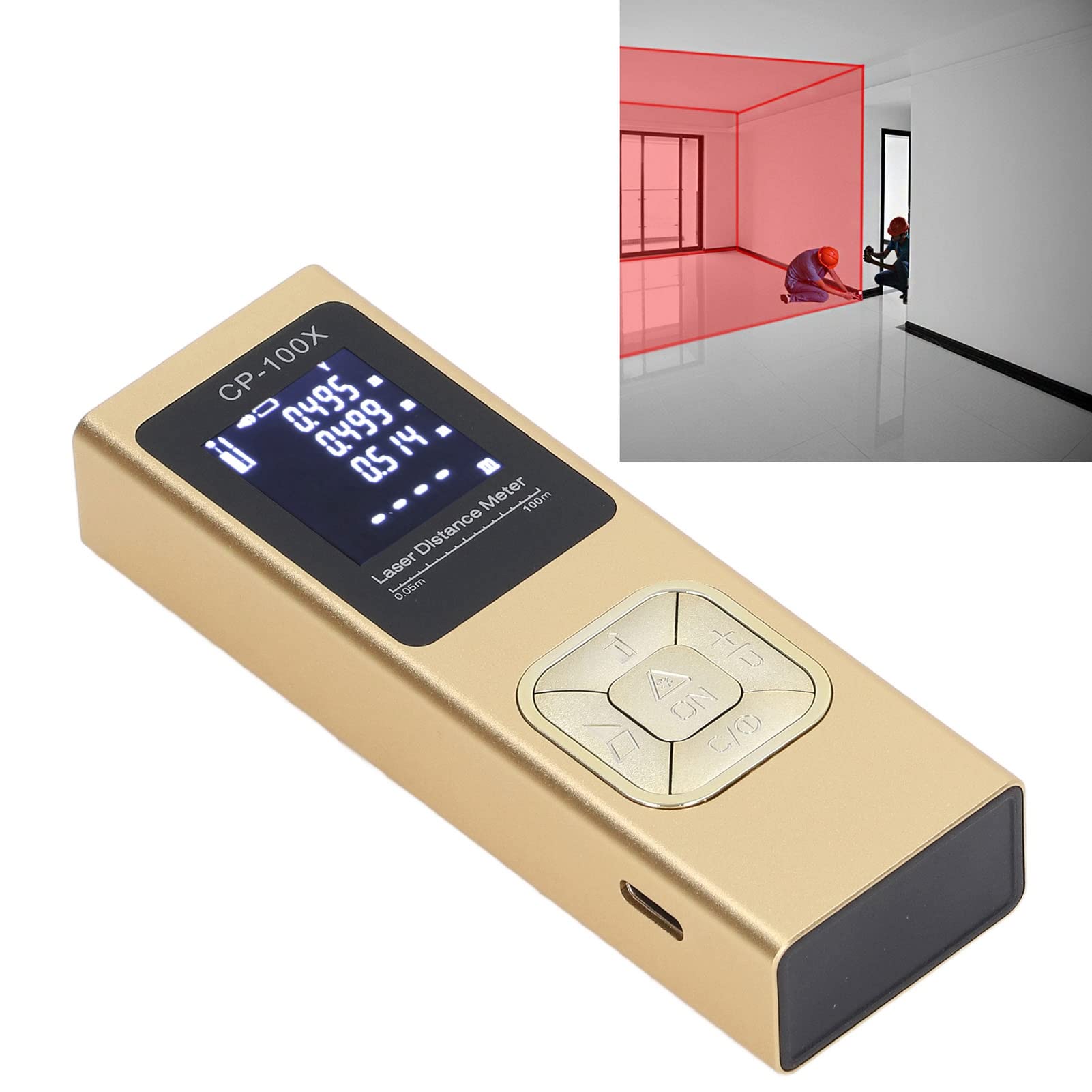 Telémetro Digital, Medidor de Distancia Láser Digital de Alta Precisión, Carcasa de Aleación de Aluminio Portátil para Interiores (100 Metros)