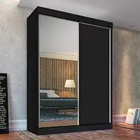 Guarda Roupa Solteiro 2 Portas de Correr 2 Gavetas e Espelho Peônia Yescasa Preto