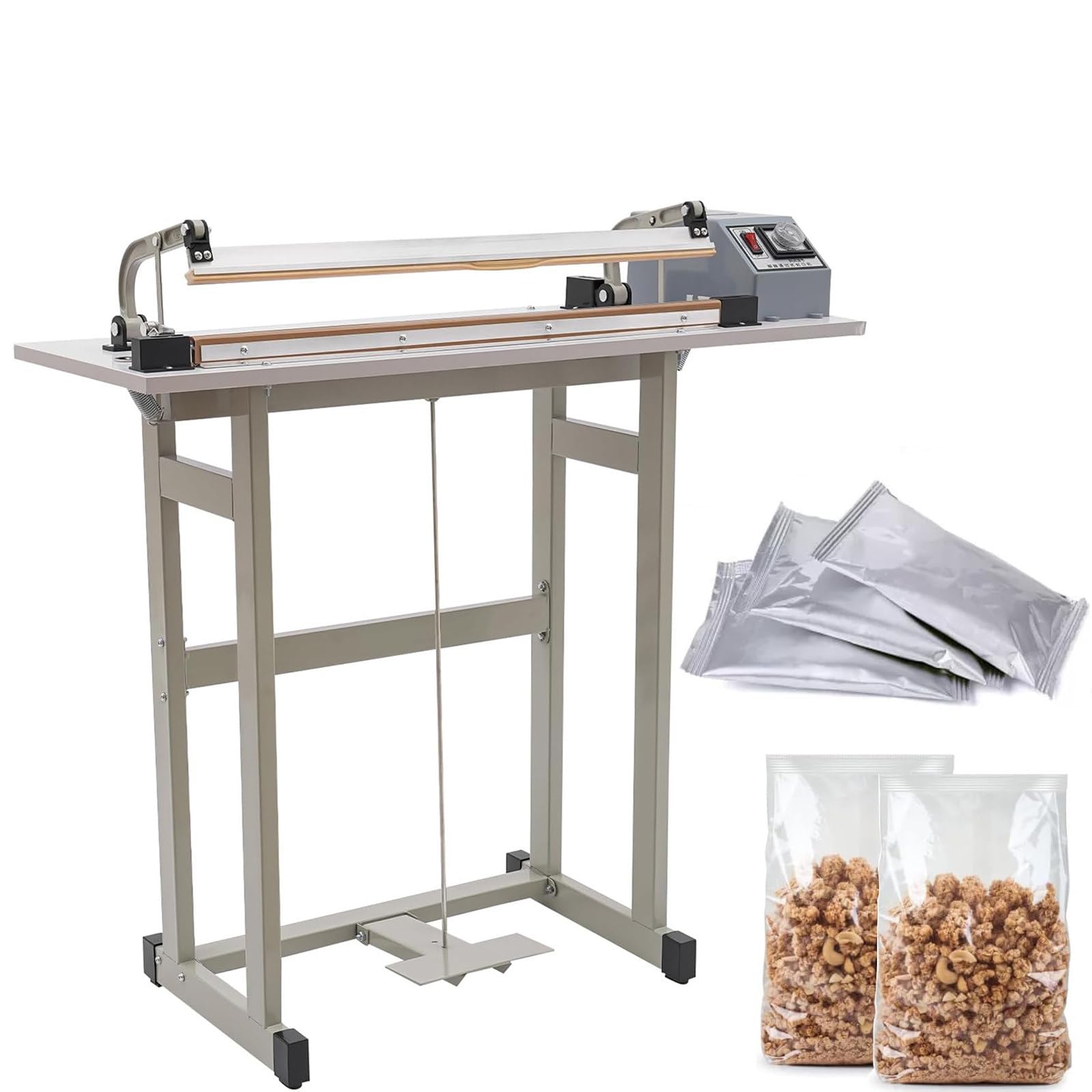 AYCDL Foot Impulse Sealer,Heat Sealing Machine,with Cutter,Adjustable Heating Time,for Industrial and Commercial