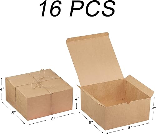 Miniatura 2 de Xxcxpark 16 cajas de regalo de papel kraft marrón de 8 x 8 x 4 pulgadas, caja decorativa de regalo de papel kraft con tapa para manualidades, cubos,