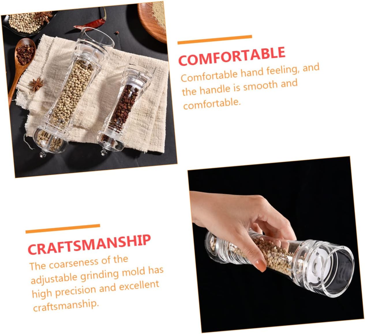 Acrylic Ceramic Manual Pepper Mill Shaker with Adjustable Coarseness