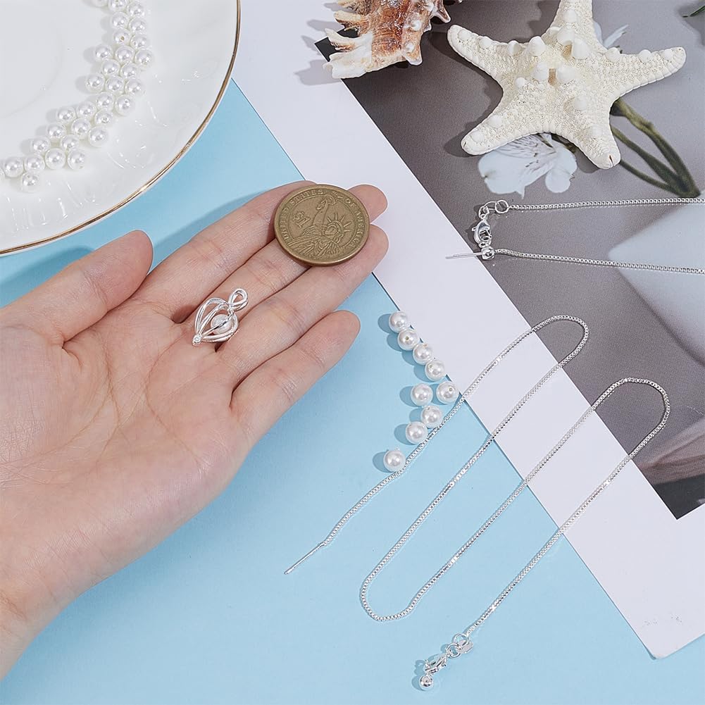 925 Sterling Silver Pearl Cage Locket Bead Cage Pendant Necklace Adjustable Crystal Holder Necklace Hollow Charm for DIY Necklaces Bracelet Jewelry Making Kit Craft Gift - Image 3