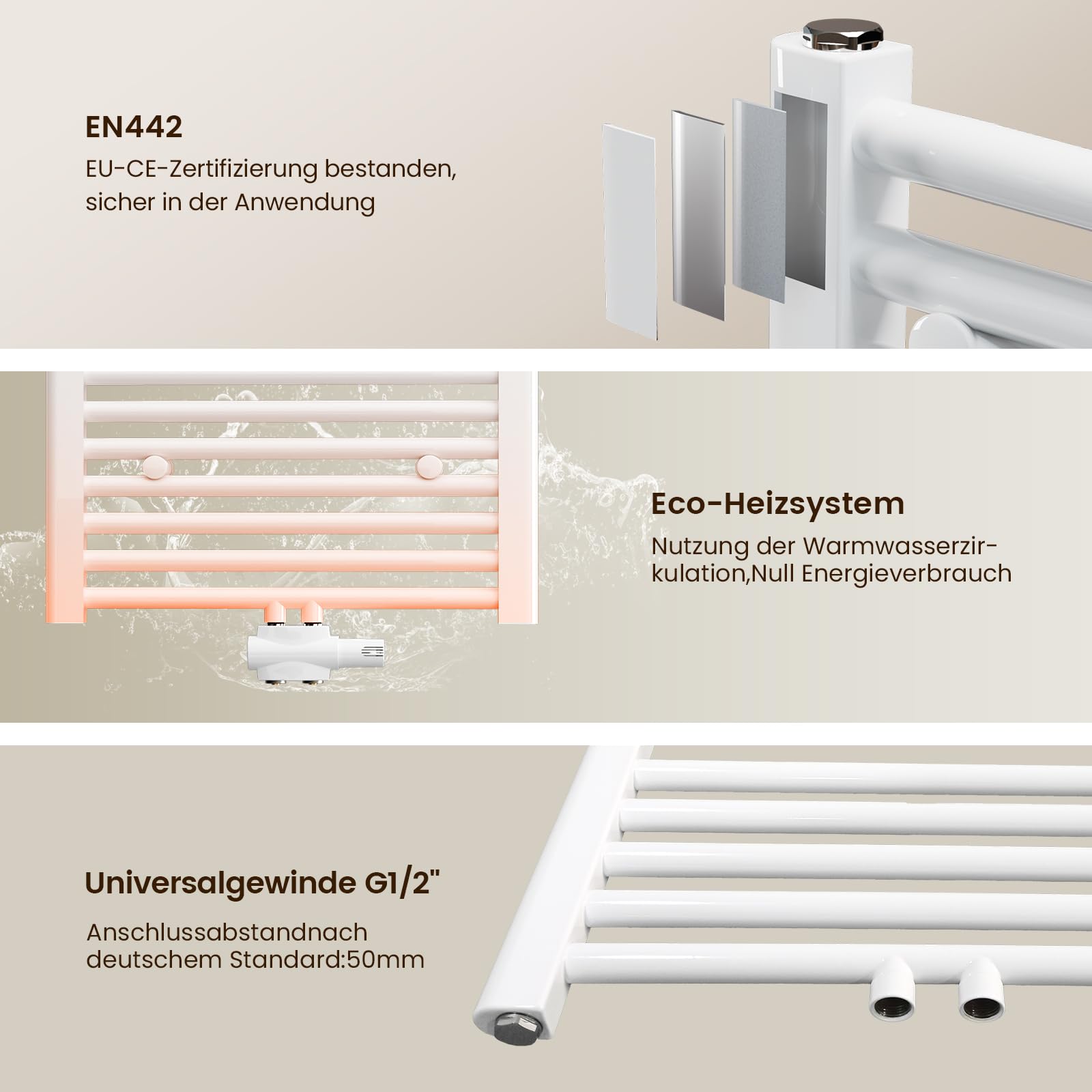 Heilmetz Badheizkörper Weiß Handtuchtrockner 1800 x 600 mm Heizung Mittelanschluss
