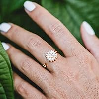 Vista 5 de Fidget Ring Anxiety Spinner Ring Open Adjustable Sunflower Star Moon Windmill Butterfly Rings Daisy Stress Relieving Fidget Women Cubic Zirconia