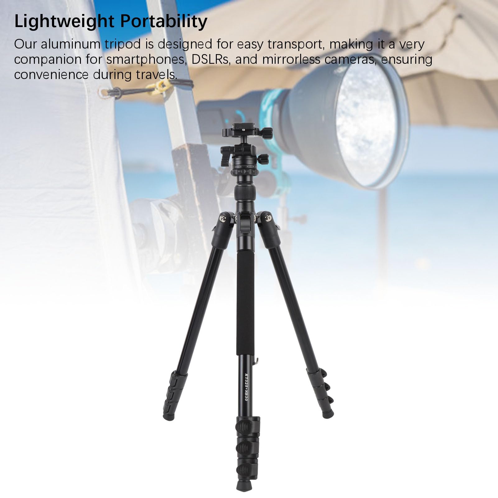 Treppiede Fotocamera Portatile, 64 Pollici Lega Alluminio con | Treppiede da viaggio leggero per fotografia, carico di 4 kg, cuscinetti antiscivolo, altezza regolabile per streaming live