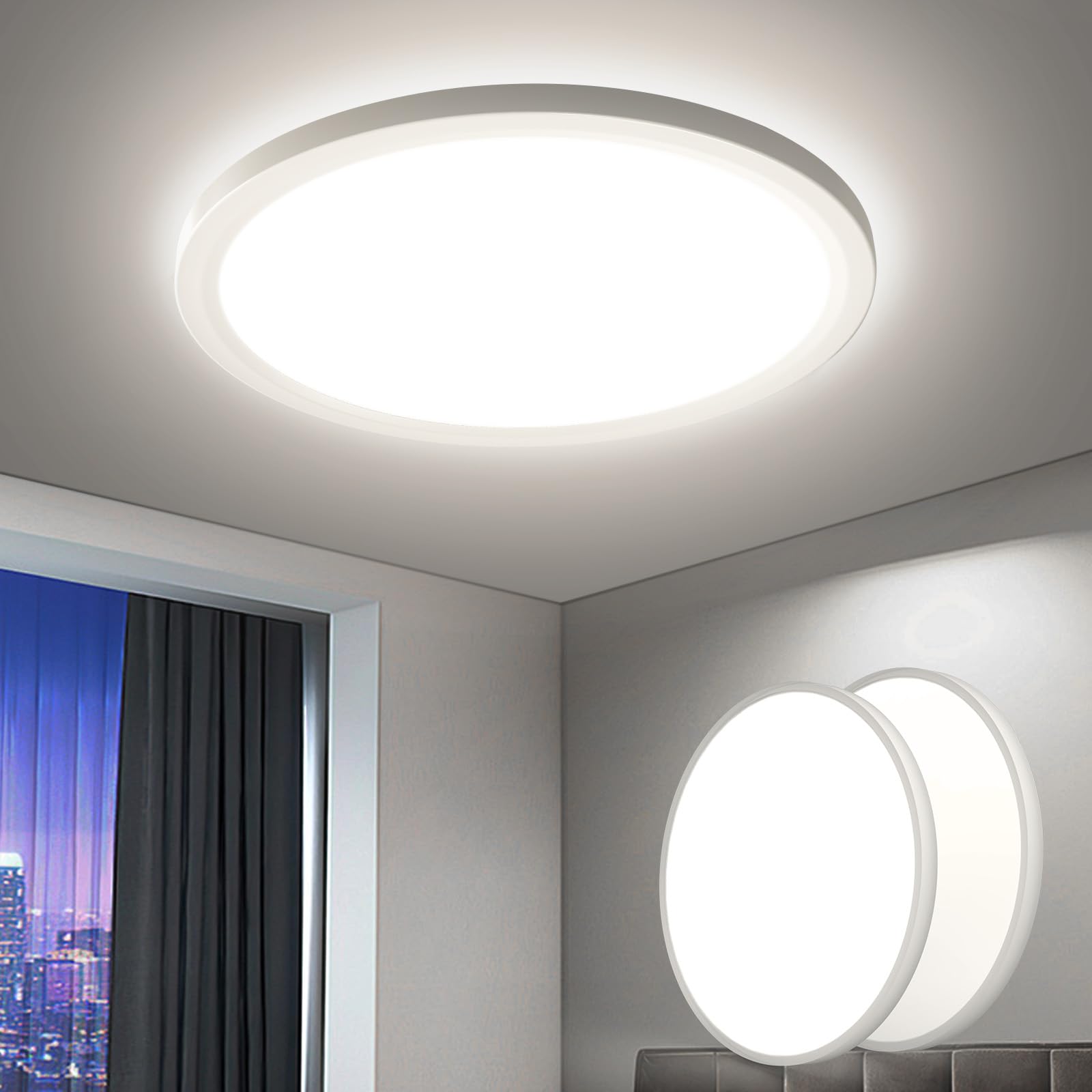 EASY EAGLE LED Ceiling Light, Modern White 4000K, IP44 Waterproof, 22cm Diameter, Suitable for Bathrooms, Bedrooms, Kitchens (Pack of 2)
