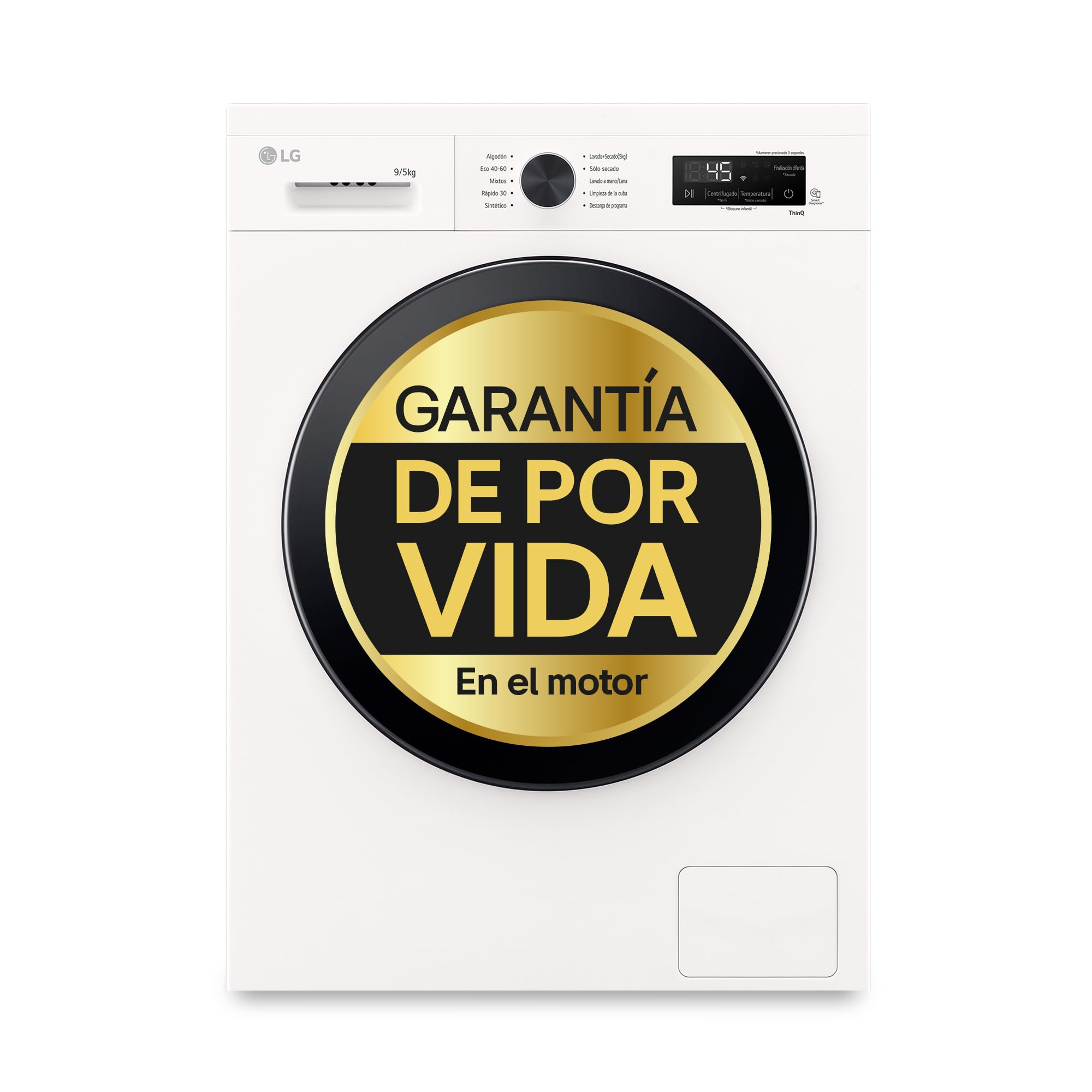 LG W4X1095NWK – Lavadora Secadora Inverter Direct Drive 9/5kg, 1400 rpm, 6 Motion, Vapor Steam, Wi-Fi ThinQ, Clasificación A (Lavado) E (Secado), Serie 140, Blanco
