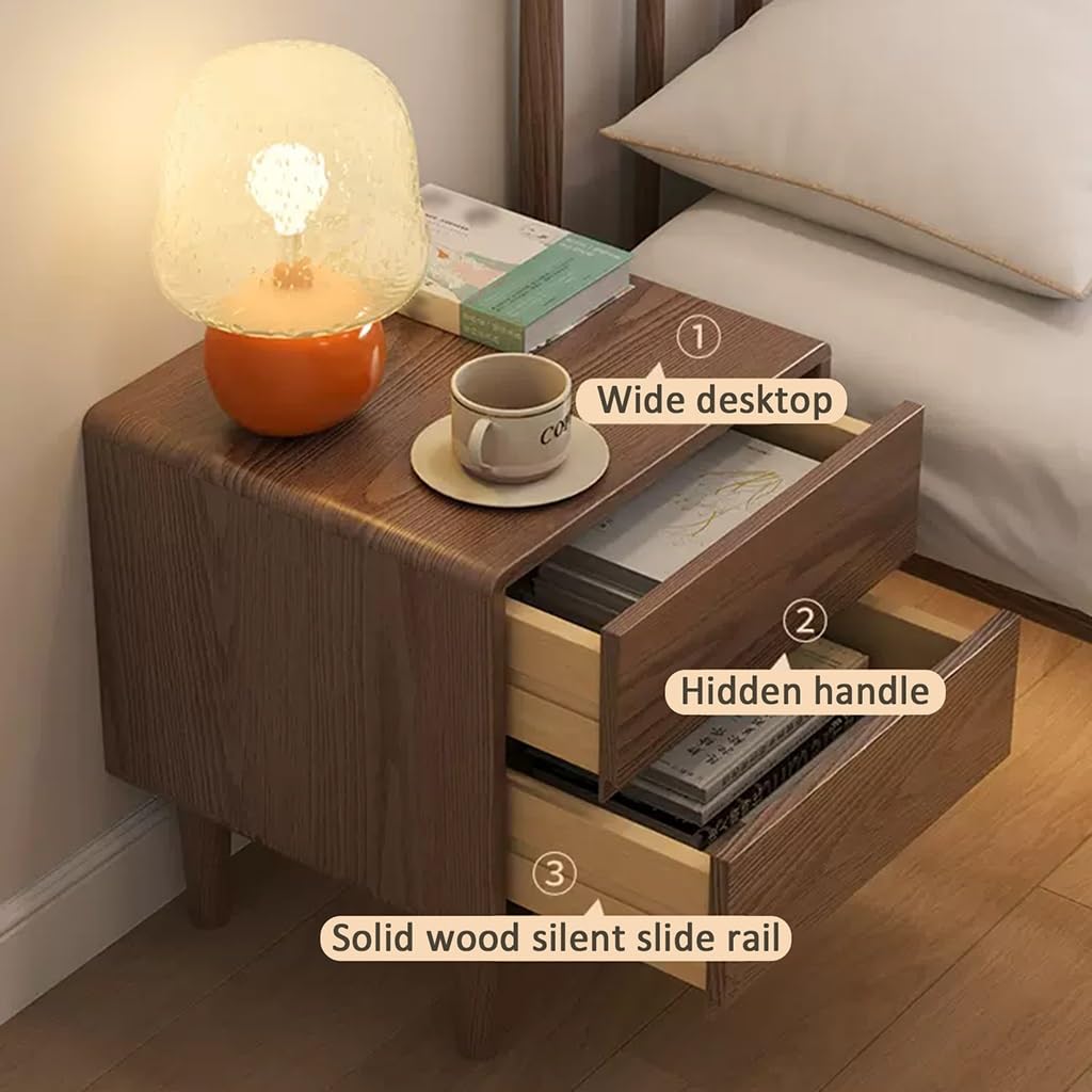 Comodino moderno di metà secolo con stazione di ricarica, comodini con porta decorativa in vetro, tavolino con 2 ripiani, per camera da letto, soggiorno, nero