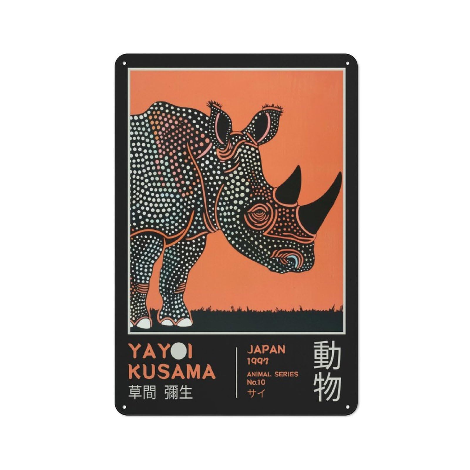 Junmoney Style-1 Yayoi Kusama Rhino No.10 Exhibition Poster Tin Wall Plaque 30X20cm, Barn Style Rustic Kitchen Decor For Farmhouse Kitchen, Pantry Or Dining Area