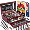 Color More Juego de arte de lujo de 175 piezas con 2 blocs de dibujo, pinturas acrílicas, lápices de colores, juego de pintura en estuche de madera, kit de arte profesional, suministros de arte para