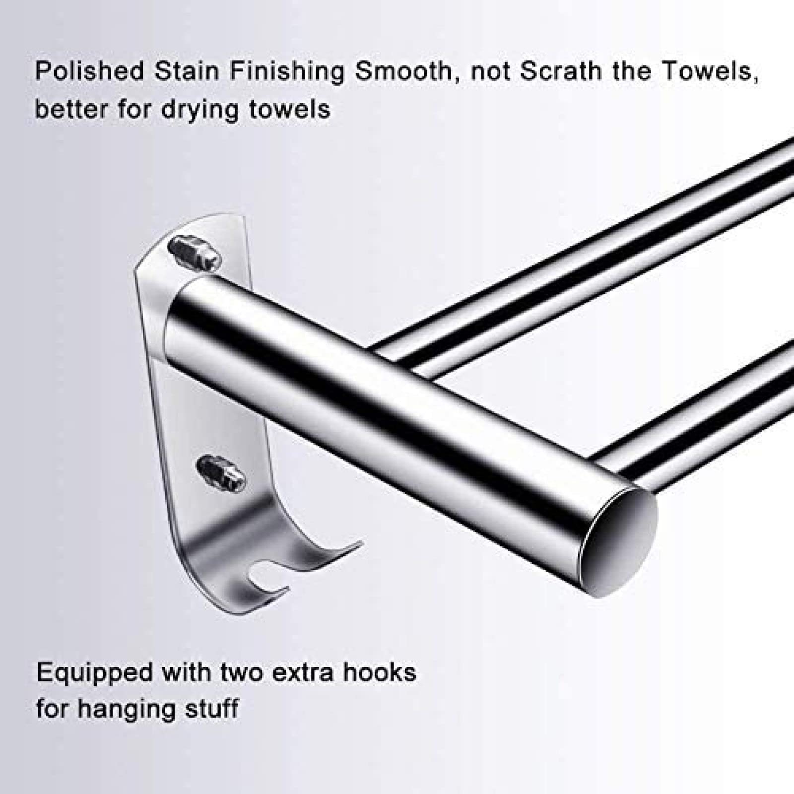 Toallero de 50 cm/20 Pulgadas montado en la Pared con Ganchos de Pared, Soporte para Toallas de Mano Autoadhesivo de 8 kg máximo con Doble Barra de acero Inoxidable Resistente al Agua, toall