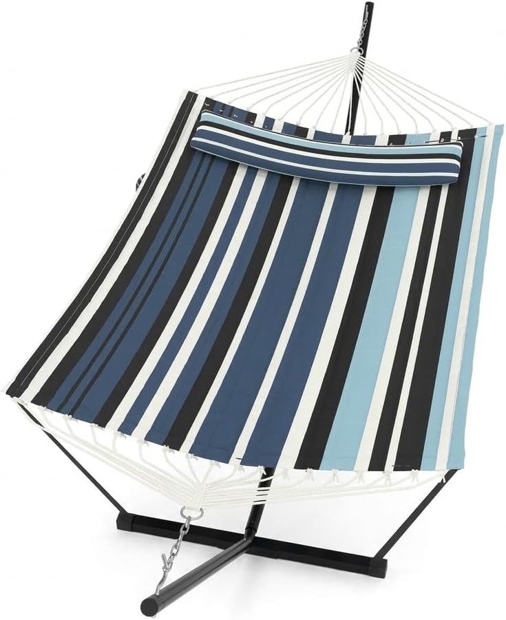 Hammock with Stand, 2 Person Heavy Duty Hammock with Padded Cotton, Outdoor Hammock for Indoor, Backyard, Patio, Camping & Bedroom Relaxation, Portable,Easy Assembly