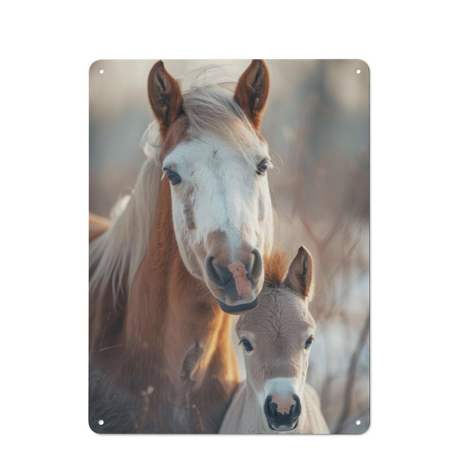 Rustic Tin Wall Sign 40x30cm Featuring Horse Animal Family, Bistro Wall Plaque for Restaurant, Kitchen, Counter Or Breakfast Nook
