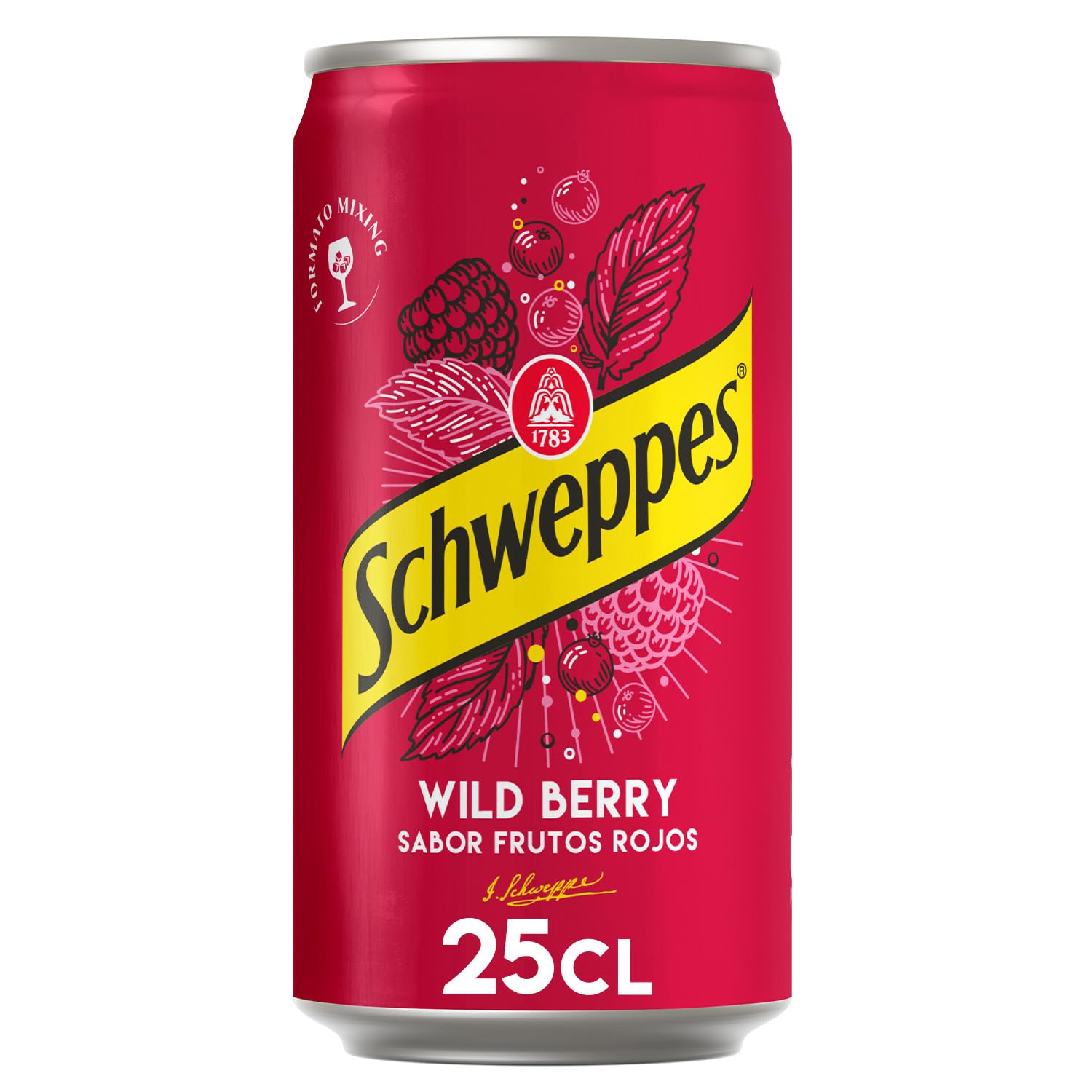 Schweppes Wild Berry Sabor Frutos Rojos/Frutos Silvestres, Bajo en Calorías - Lata, Pack 24 x 25 cl