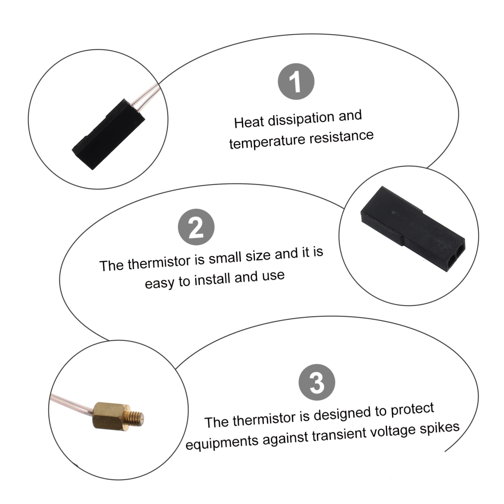 Unomor Thermistor for 3D Printer Replacement Screw High Heat Insulation Easy to Use
