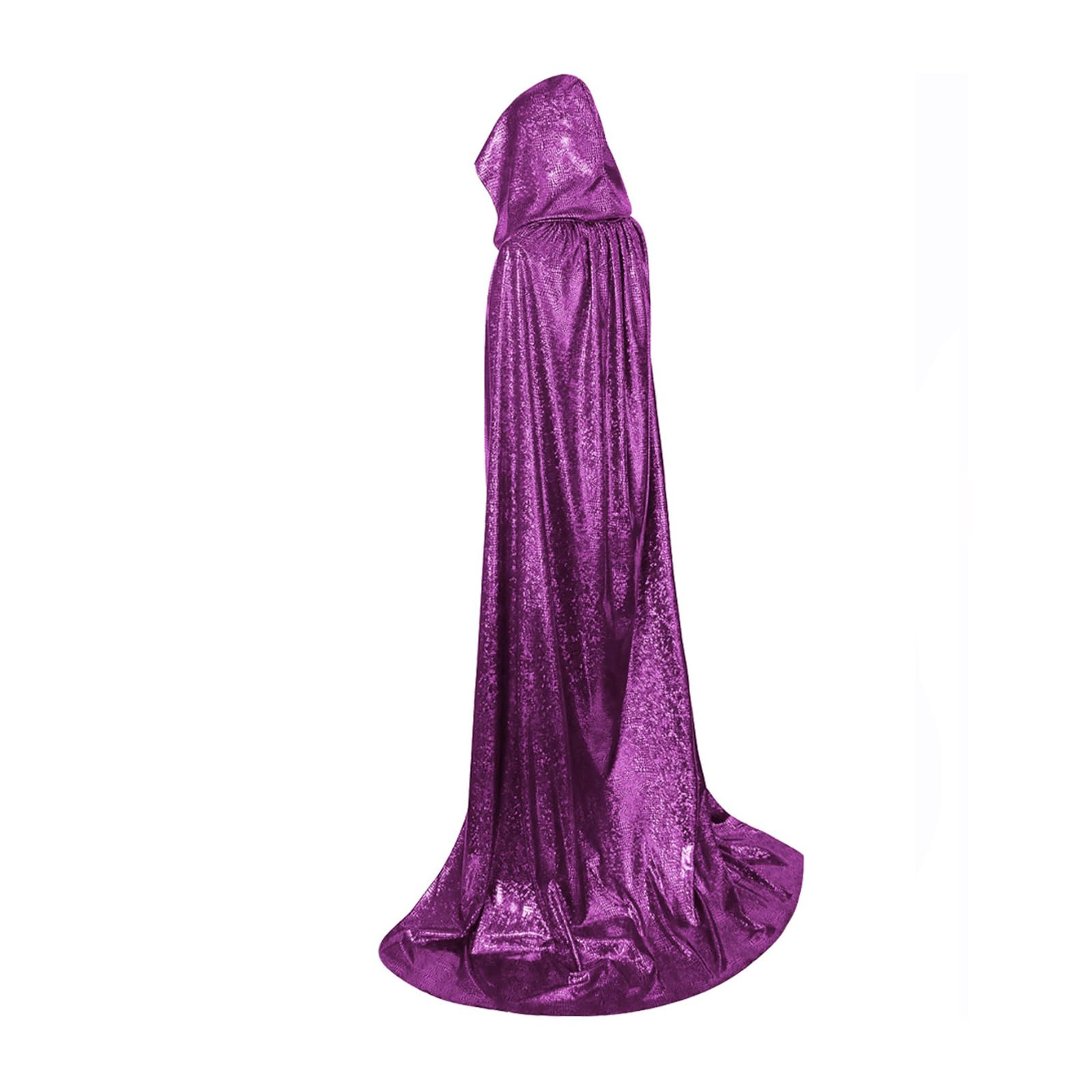 RRCBMD Adult Unisex Full Length Hooded Cloak Sparkle Shiny Cape with Hood Women Men Halloween Mardi Gras Wizard Cosplay Costume Purple 62.9Inch