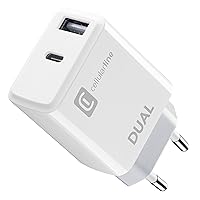 Cellularline | Caricabatterie da Rete | Caricabatterie da rete con 2 porte USB e USB