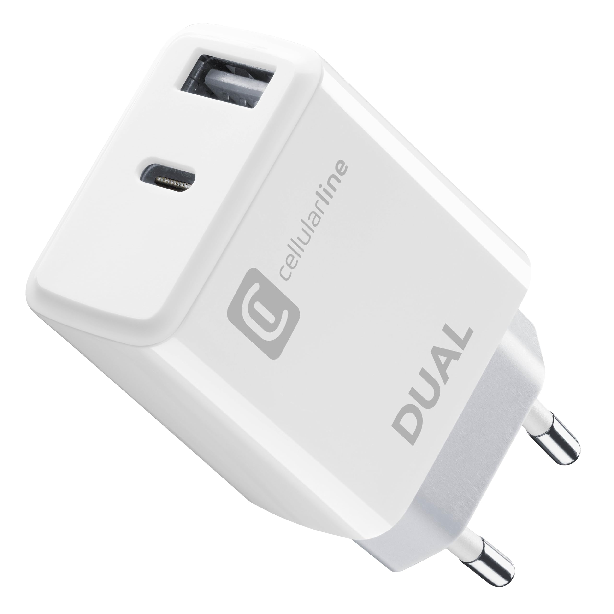 Cellularline | Caricabatterie da Rete | Caricabatterie da rete con 2 porte USB e USB-C per la carica simultanea di due dispositivi Apple