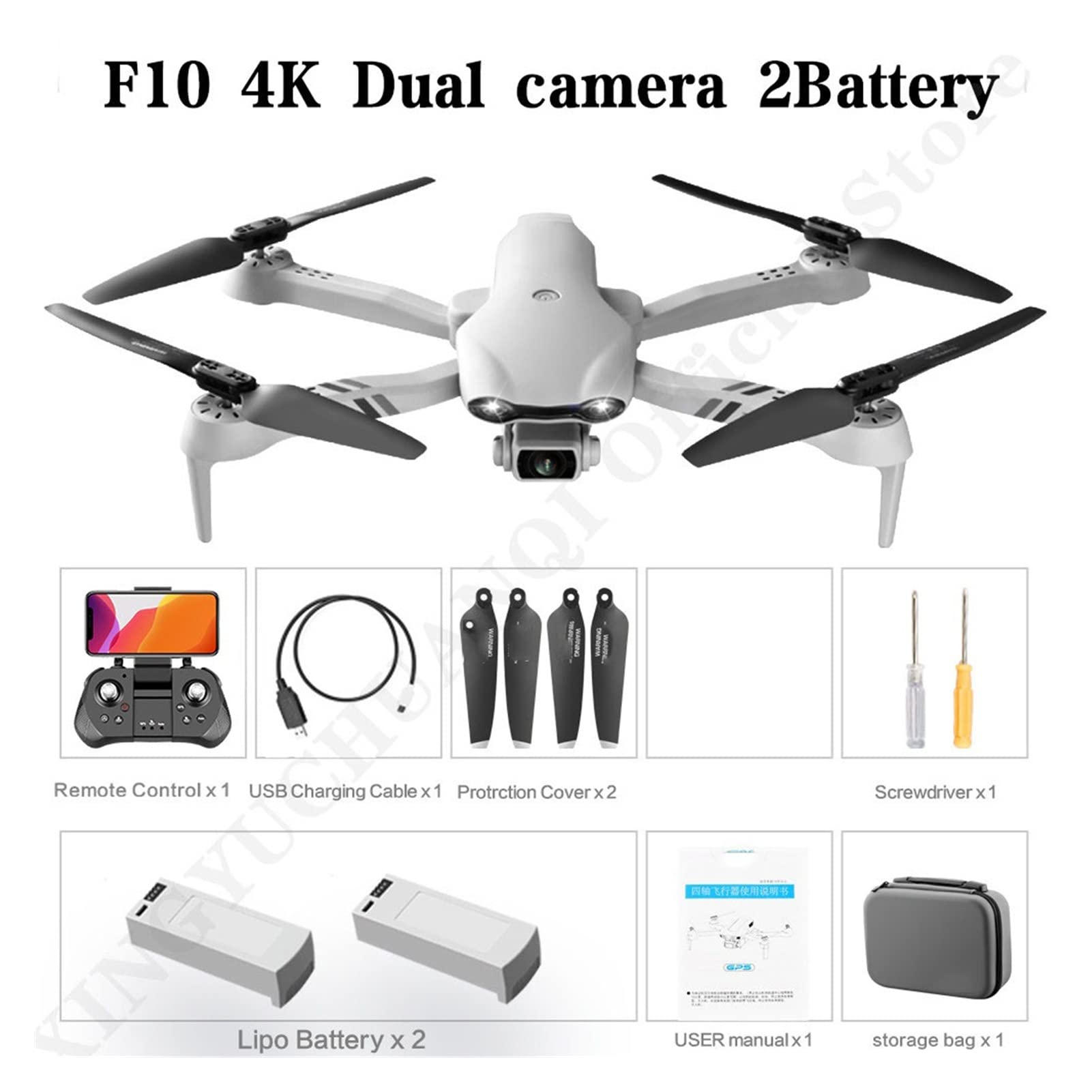 Dron 4K HD Podwójna kamera z GPS 5G WiFi Szeroki kąt FPV Transmisja w czasie rzeczywistym Odległość Rc 2 km Profesjonalny dron (Kolor: F10-1B-Foambox Rozmiar: 1) (F10 GPS)