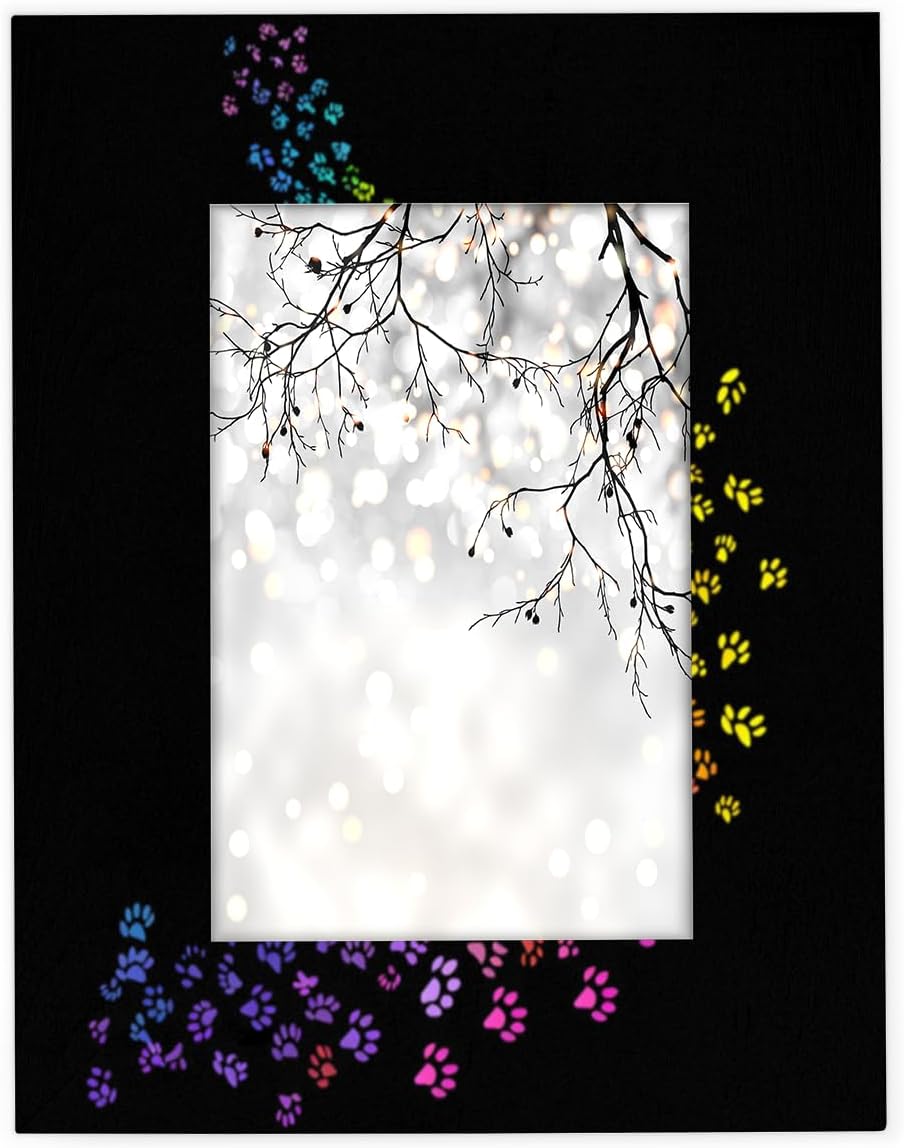 Rainbow Dog Paw Print 8x10 Picture Frame, Wood Photo Frame for Wall or Tabletop Display Pictures 5x7 with Mat or 8x10 without Mat
