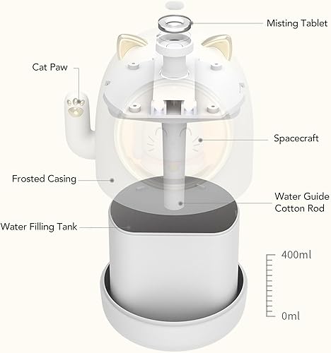 Miniatura 8 de Humidificador, con luces nocturnas LED, bonita decoración de animales, luz cálida para dormitorio, oficina, humidificadores de escritorio de 13.5 fl