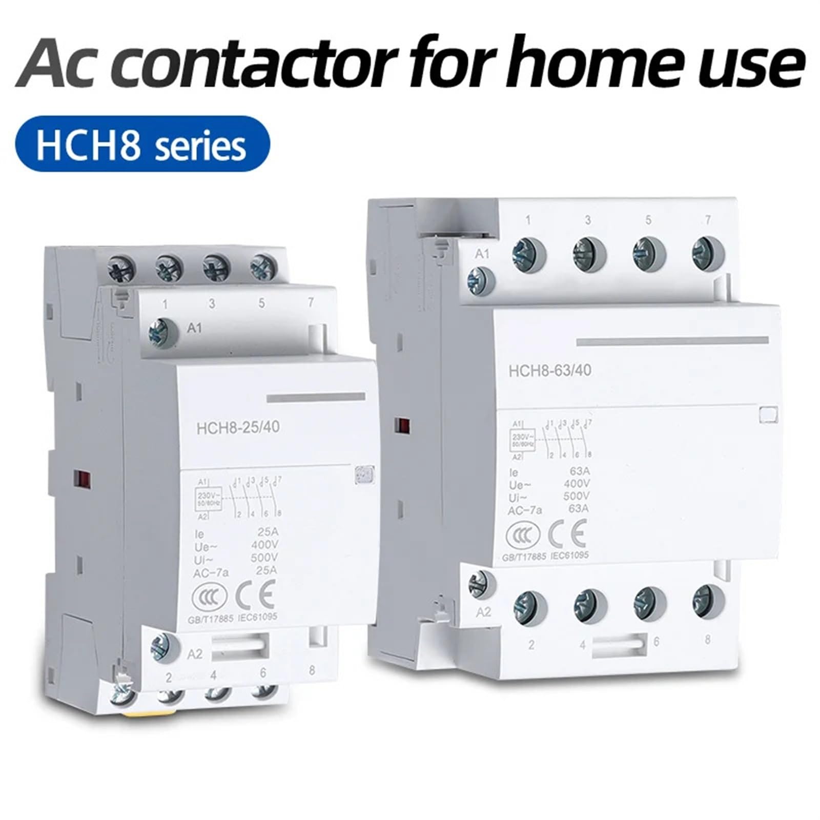 Contactor CA monofásico pequeño for Uso doméstico HCH8-20A, 25A, 32A, 40A, 63A, 100A, 2P, 4P, 230V, contactor Modular, silenciador de riel automático, 1 Unidad(4NC-24V)