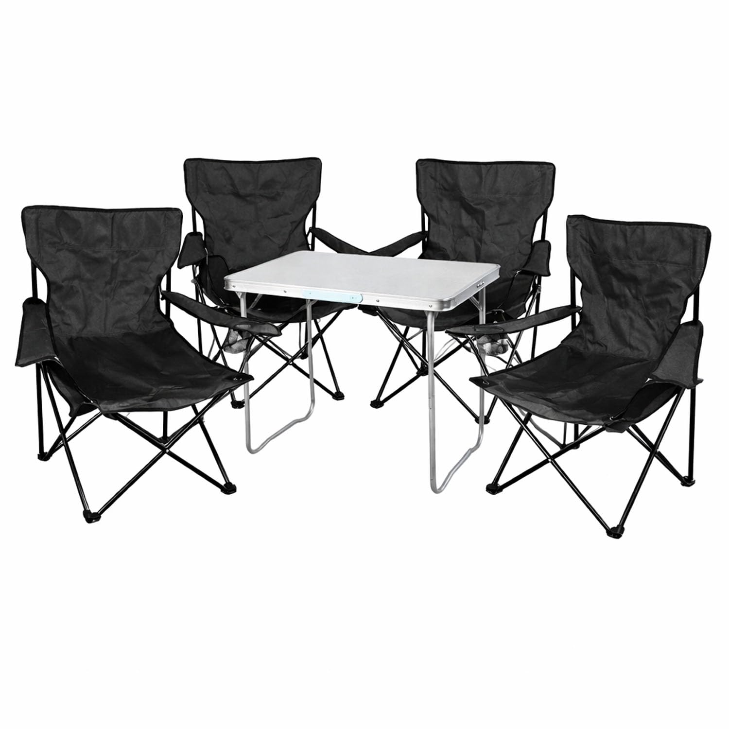 Mojawo 5tlg. Campingmöbel Set Alu 80x60x68cm 1x XL Campingtisch mit Tragegriff + 4 Anglerstühle, Faltstühle Schwarz