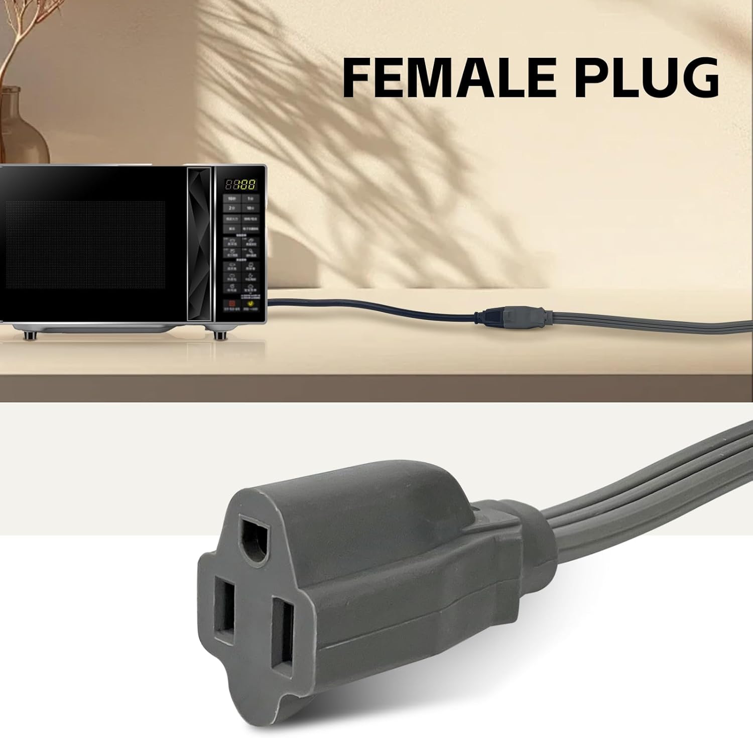 Heavy Duty Appliance Extension Cord 12 ft - 14 Gauge 3 Prong Flat Plug Extension Cord, 15 Amp SPT-3 Extension Cable for Refrigerator, Space Heater, Air Conditioner, Indoor Use, White