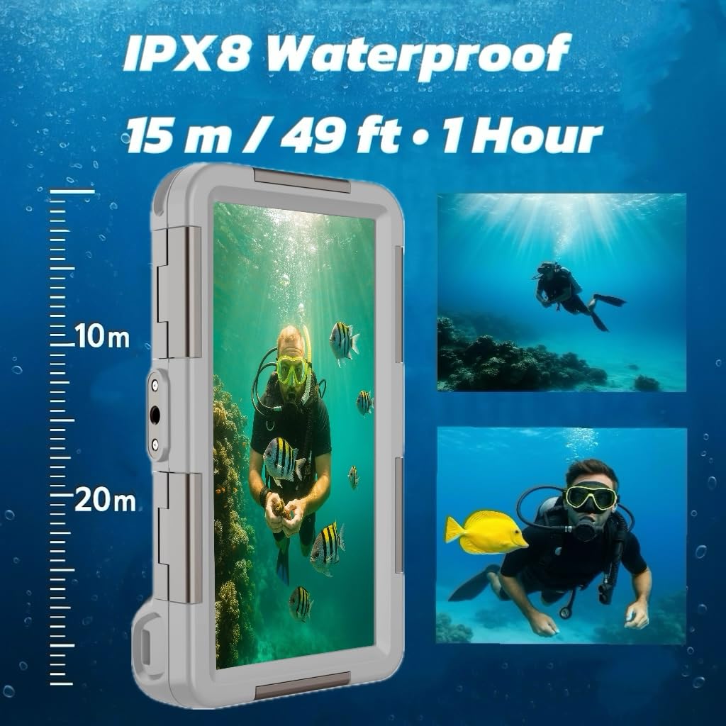 ZLIME Custodia subacquea impermeabile fino a 15 m per smartphone da 6,9", foto e video HD, con treppiede e tracolla, compatibile con Samsung, Huawei, Pixel, Xperia, vivo (grigio arancione)
